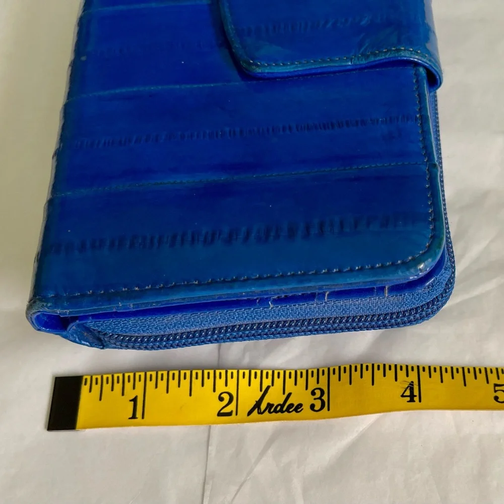 Rare Royal Blue Eel Leather Gold Accents Clutch Wallet